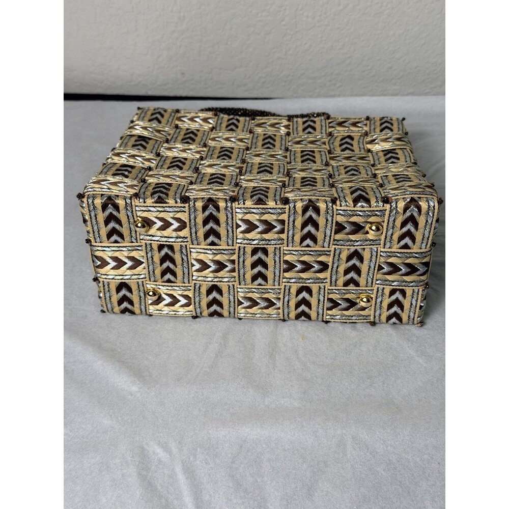 Vintage Vanessa Woven Handbag Beaded Handle Chevron Geometric Tote Purse MINT - Picture 3 of 8